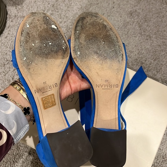 Alexandre Birman Clarita Sapphire blue suede bow tie sandals block heels shoes - Picture 4 of 5